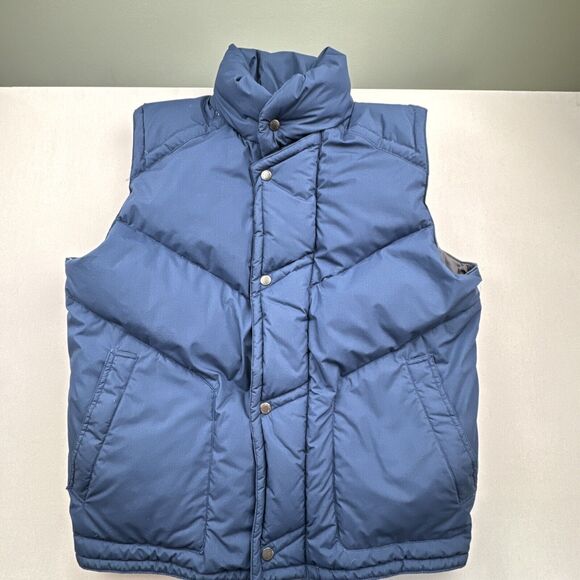 VTG St Johns Bay Mens Down Puffer Vest Size Large Blue Quilted Down Insulated - Picture 1 of 16